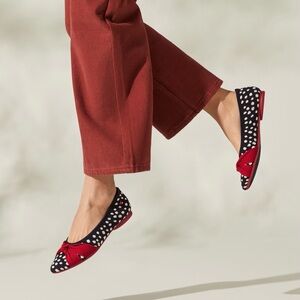 VIVAIA Bibi Almond-Toe Knotted Flats – Polka Dot, Red Knot, EU 39.5 / US 8.5